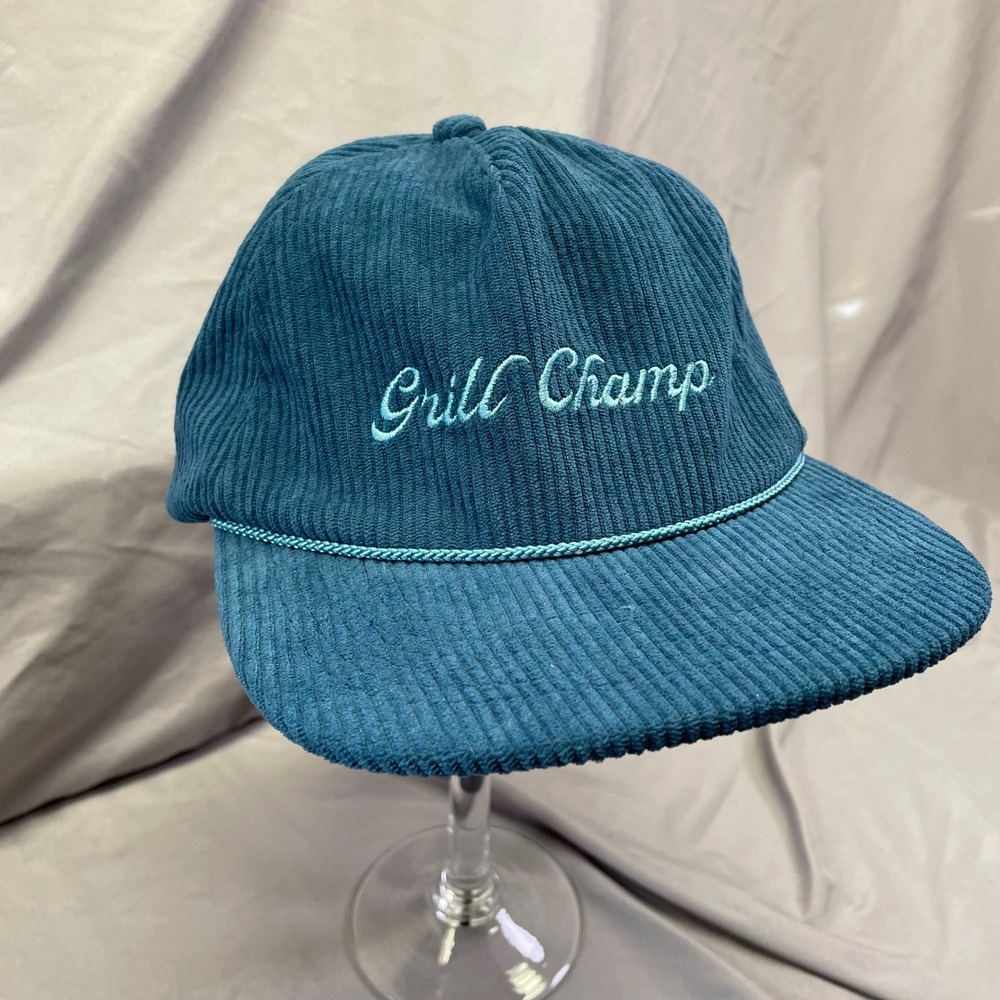 Grill Champ Teal Blue Corduroy Rope Hat Mens Adjustable Baseball Cap Retro Style